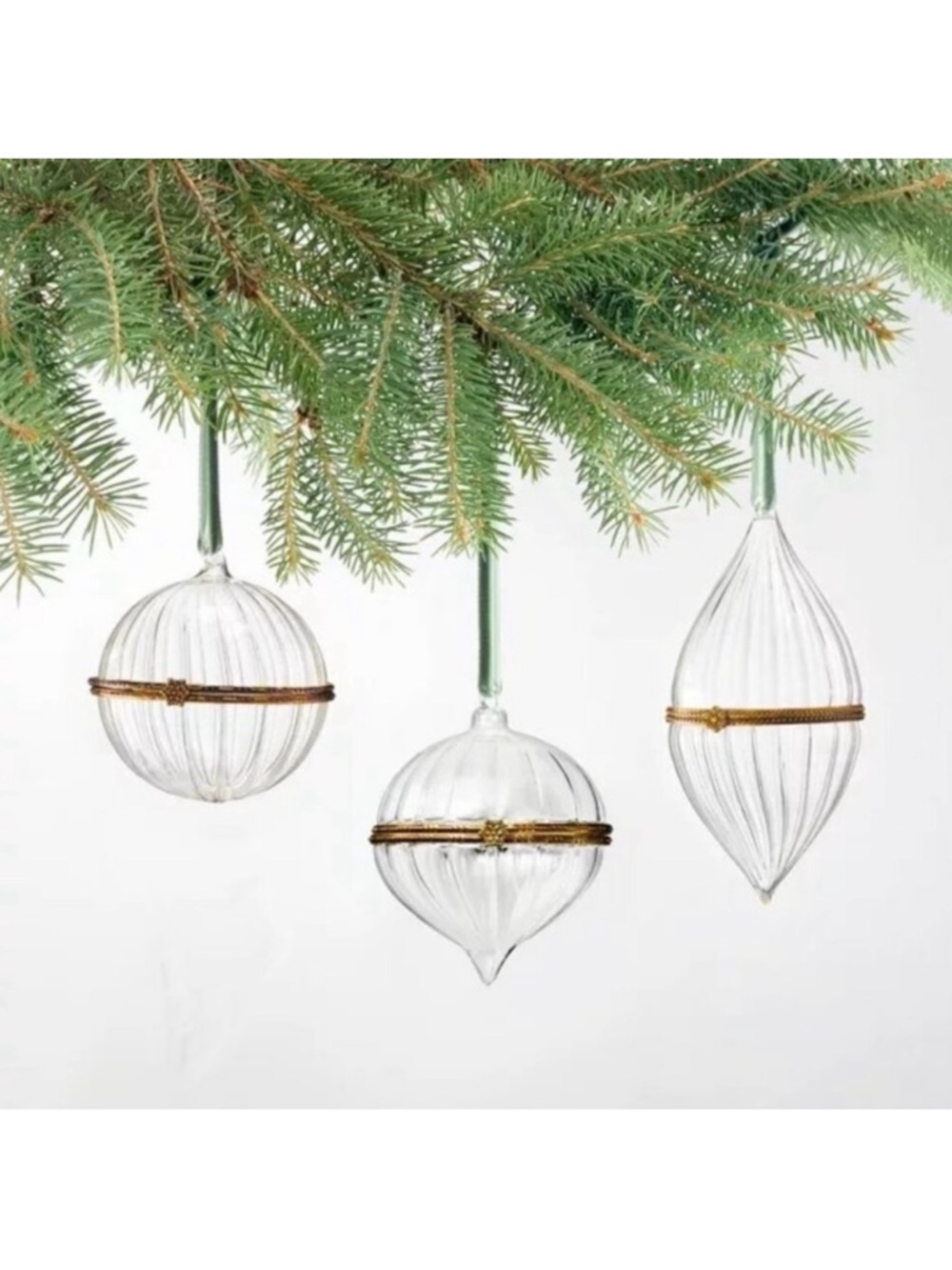 3pc Hinge Glass Ornament Set Hearth & Hand Magnolia Christmas Holiday